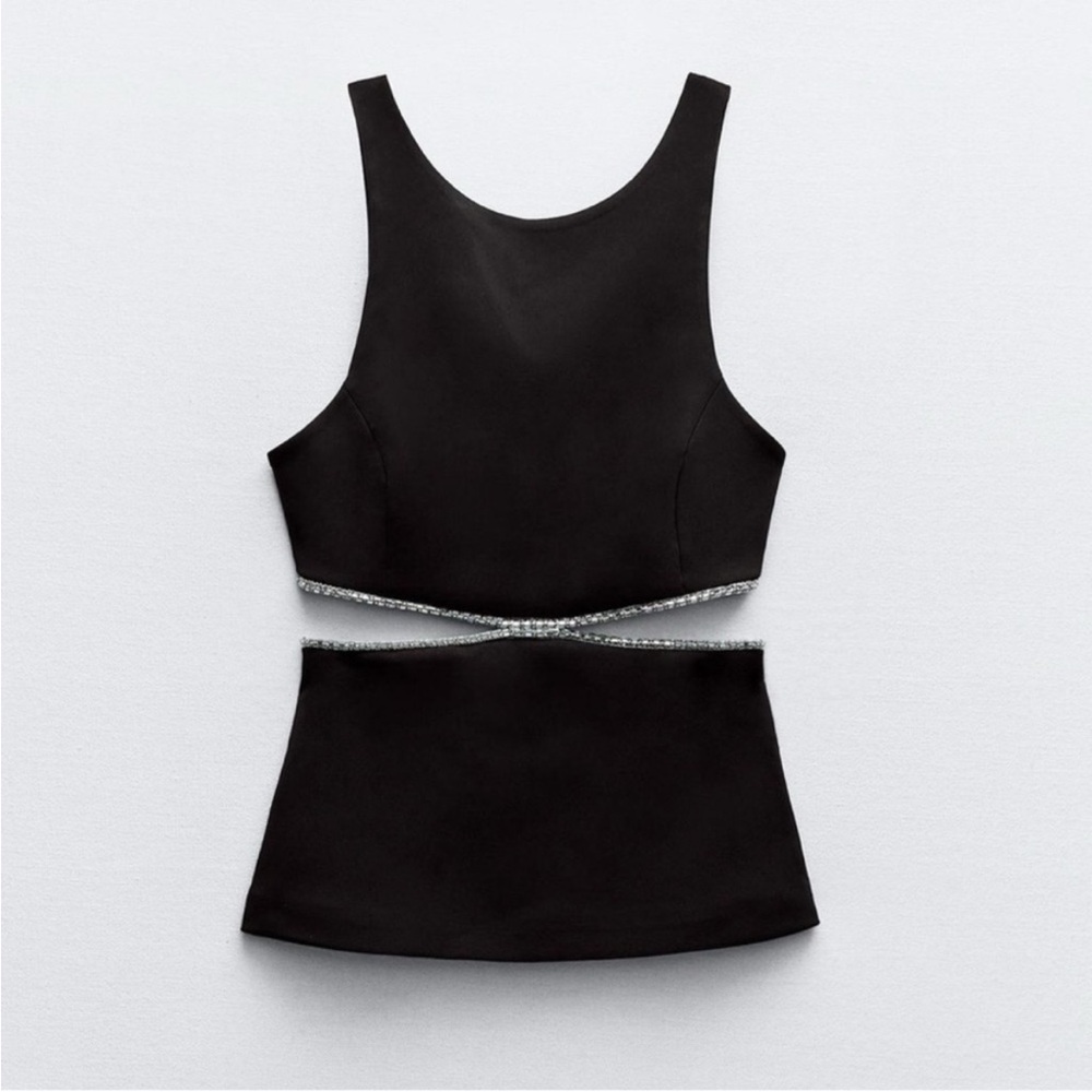 NWOT Zara Black Sleeveless Top with Silver Accents